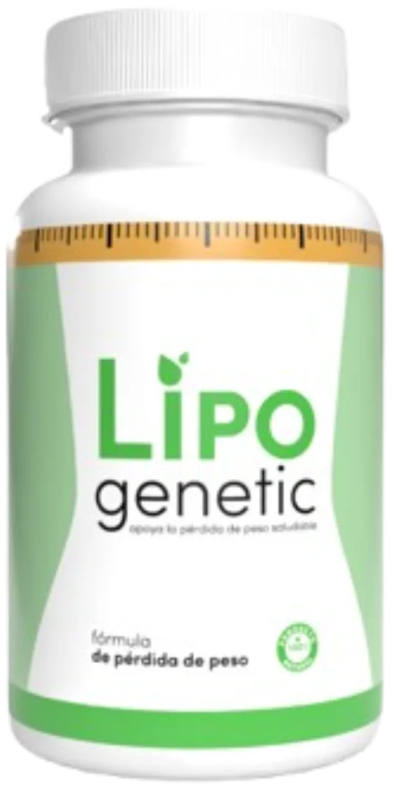 Frasco de Lipogenetic · suplemento alimenticio de 20 cápsulas con 6 activos naturales para pérdida de peso y cetosis